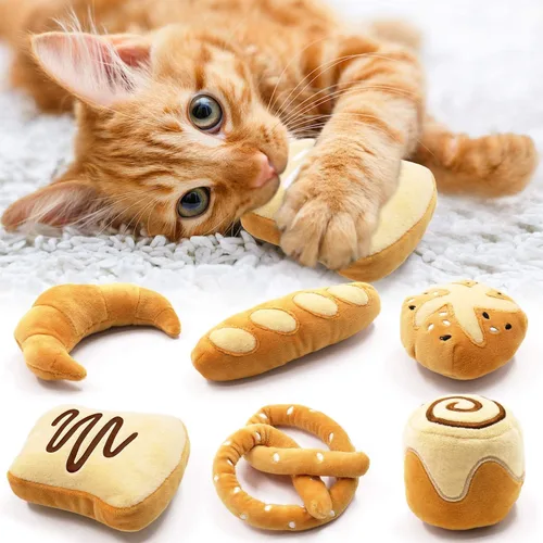 CiyvoLyeen Juguetes de Hierba Gatera en Forma de Pan, Juguete para Gatos de Interior Juguetes Interactivos, Juguete para Gatitos Masticar Morder Pan