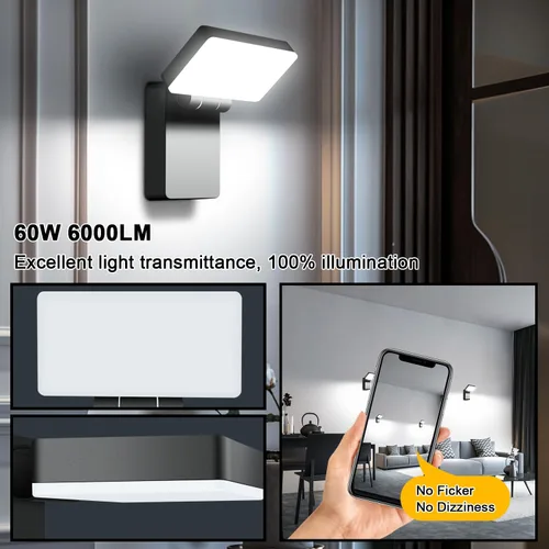 Miniatura 5 de Faro LED de Inundación de 60W para Exteriores, Paquete de Pared 5000K, Cabezal Giratoria 360°, Impermeable IP65, 6000LM, 85V-277V, Faro de Seguridad