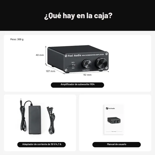Miniatura 9 de Fosi Audio Amplificador de subwoofer M04 para cine en casa Monocanal Digital Clase D Amplificador de potencia integrado para altavoces pasivos