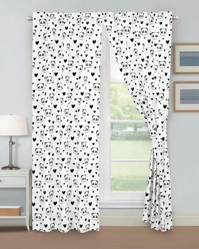 Chezmoi Collection Juego de 4 cortinas para ventana de niños y adolescentes, microfibra suave, color negro y blanco, estampado de corazones de