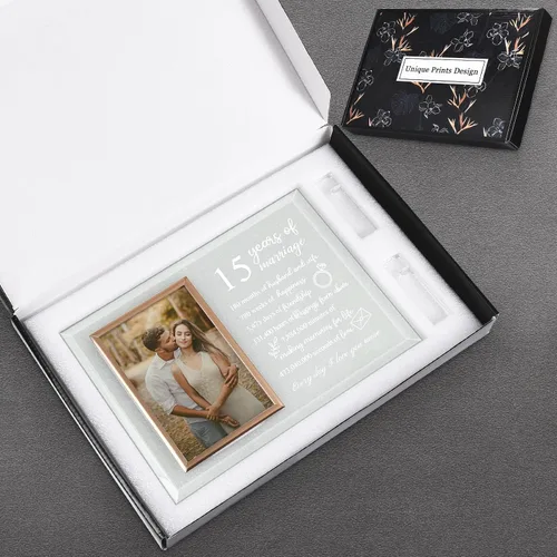 Miniatura 5 de 15 aniversario para ella o él, marco de fotos de aniversario de boda para esposa o marido, regalos de matrimonio de aniversario de cristal