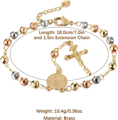 Miniatura 60 de HZMAN Pulsera de cruz con cuentas de rosario virgen de Guadalupe ajustable para mujer, regalo de joyería