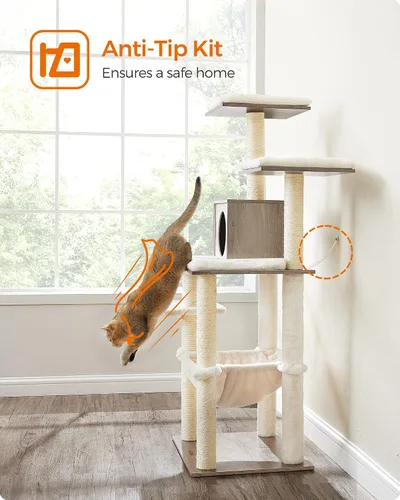Miniatura 9 de Feandrea Árbol para gatos, torre moderna de 54.3 pulgadas para gatos de interior, condominio para gatos de varios niveles, felpa ultrasuave, postes