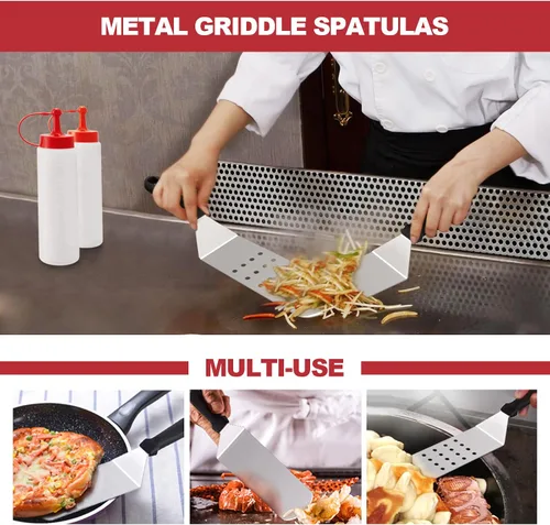 Miniatura 4 de HaSteeL Kit de 8 accesorios para plancha, espátula de metal resistente, herramientas profesionales de plancha de acero inoxidable con bolsa
