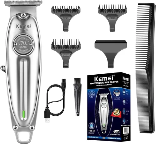 Miniatura 8 de KEMEI Cortadora profesional de barba y cabello para hombres, recortadora inalámbrica con hoja en T, cortadora eléctrica para peluqueros