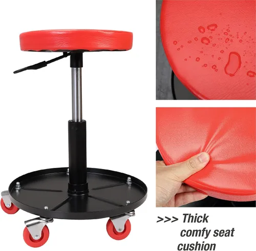 Miniatura 5 de Torin ATRHL6201B Asiento de garaje/taller neumático rodante resistente: Taburete mecánico acolchado ajustable con almacenamiento para herramientas