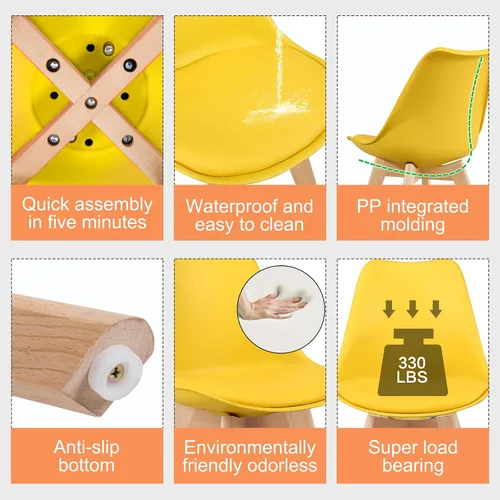 Miniatura 6 de LSSBOUGHT Sillas de comedor modernas de mediados de siglo, silla auxiliar de plástico con acolchado suave y patas de madera para comedor, sala