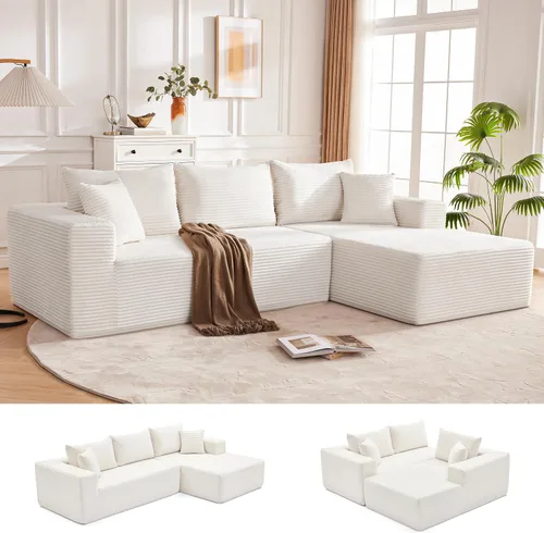 Miniatura 12 de Mangodan Sofá seccional Cloud, sofá deshuesado para sala de estar, sofá modular con asiento profundo, cómodo sofá esponjoso en forma de L con diván