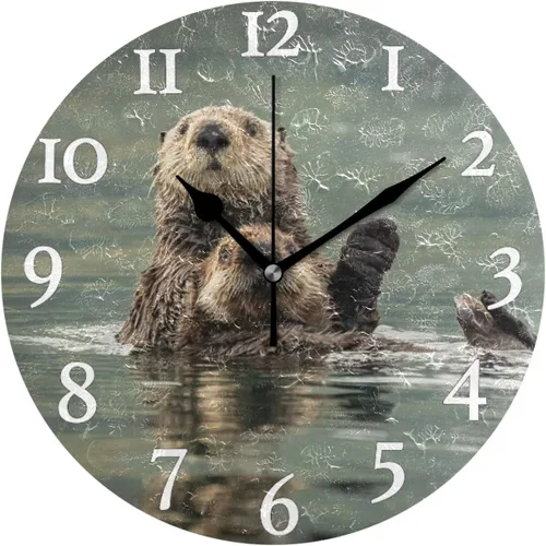 Miniatura 15 de Naanle Reloj de pared redondo con diseño de gato con pintura al óleo, Van Gogh, silencioso, sin tictac, funciona con pilas, para decoración