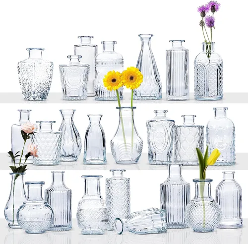 Juego de jarrones de cristal, 24 jarrones pequeños para arreglos florales, bonito jarrón a granel para decoración de mesa de centro de mesa,