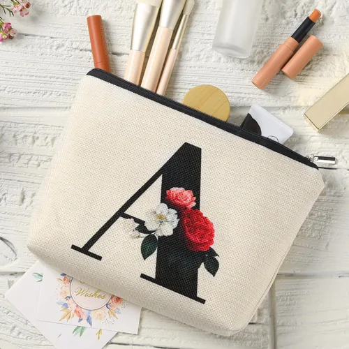 Miniatura 5 de Bolsa de maquillaje personalizada con inicial para mujer, bolsa de cosméticos con monograma, regalo de cumpleaños para mamá, regalo de dama