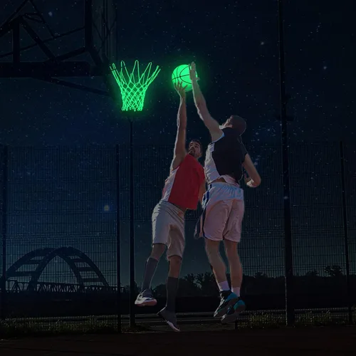 Miniatura 5 de Jenaai Juego de 3 piezas de baloncesto brillante, incluye tamaño 7 brillante baloncesto luz nocturna red con bomba para aro luminoso regalo
