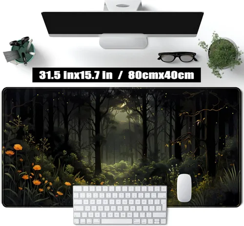 Miniatura 2 de Tapete de escritorio de bosque oscuro, tapete de escritorio verde de naturaleza XXL, alfombrilla de mouse estética extendida para plantas, Dark