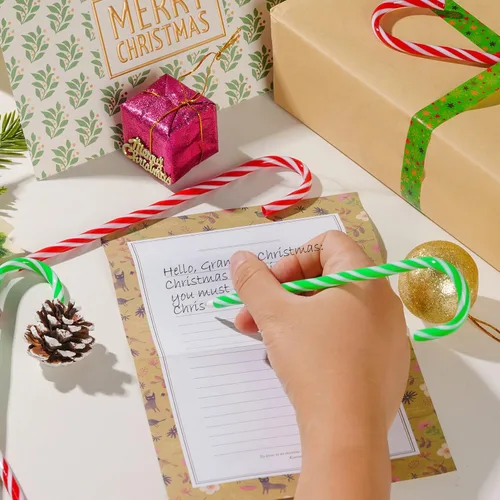 Miniatura 5 de Yolyoo 48 piezas de bolígrafos de bastón de caramelo navideño - Bolígrafo de bastón de caramelo con rayas para papelería de regalo de fiesta