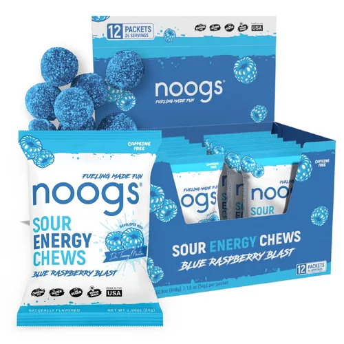 Sour Energy Chews, Gomitas Energéticas de Electrolitos Explosión de Frambuesa Azul, Alternativa con Sabor a Dulce Ácido a los Geles para Correr,