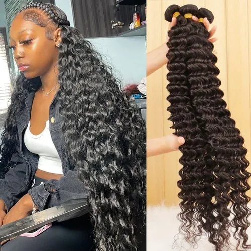 Miniatura 26 de Paquetes de Cabello Humano de Ondas Profundas （12 14 16 ）12A 100% Sin Procesar Cabello Humano Virgen Brasileño Profundo Rizado Tejido de Cabello