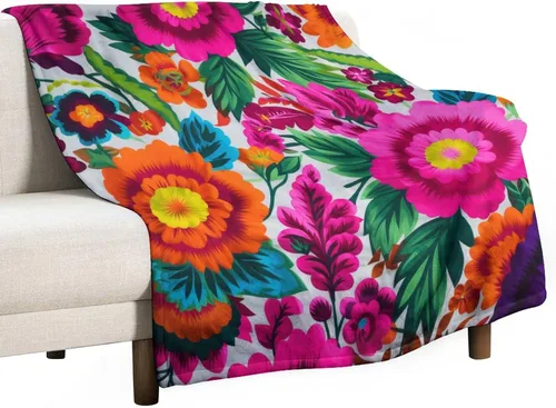 Miniatura 16 de Manta de forro polar con flores mexicanas, acogedora manta de franela para cama de 50 x 60 pulgadas para sofá, cama, oficina, Navidad, Halloween