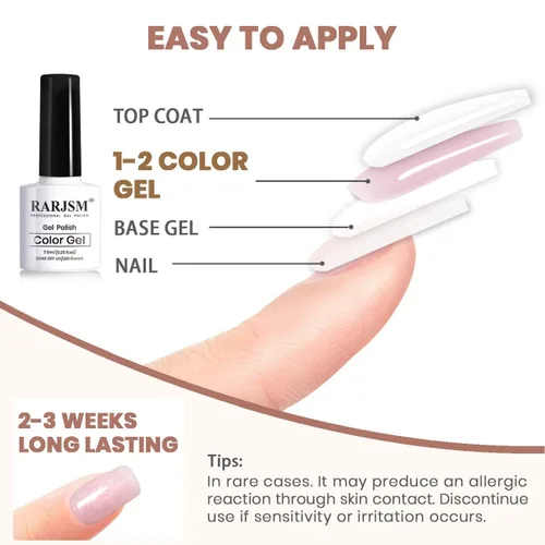 Miniatura 8 de RARJSM Juego de 6 esmaltes de gel con purpurina color nude, rosa pálido, gelatina lechosa, cachemira, rosa, beige, albaricoque, marrón champán