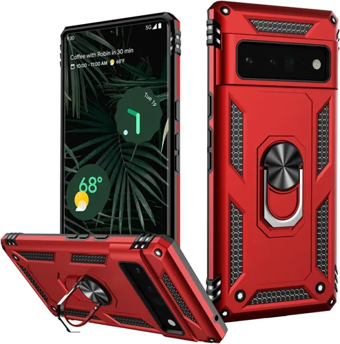 Miniatura 19 de LUMARKE Funda para Google Pixel 5 con protector de pantalla, pasa 16 pies, probada en caídas, grado militar, con soporte de anillo magnético, Rojo