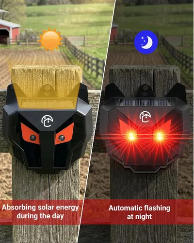 Miniatura 3 de Luces solares de depredador disuasorio de coyote - Repelente nocturno de animales con luces LED intermitentes rojas para gallinero, patio y jardín