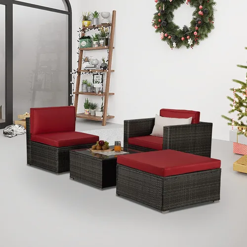 Miniatura 3 de Quarte Juego de muebles de patio de 4 piezas, sofá modular de mimbre de ratán PE para exteriores con acolchado y almohada, para porche, césped, Gris