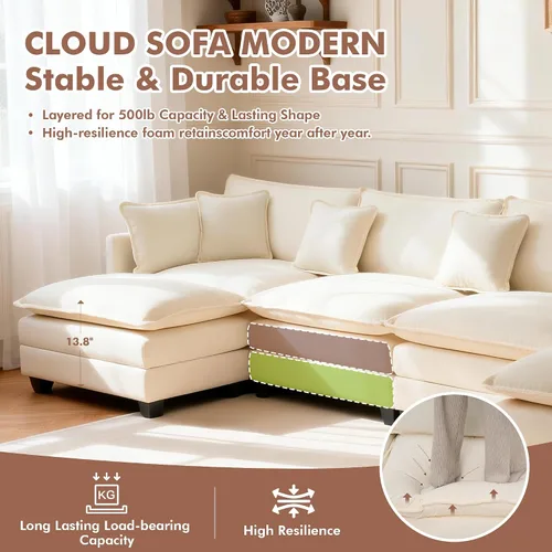 Miniatura 4 de Sofá seccional, cómodo sofá modular de nube, sofá modular de asiento profundo, sofá moderno en la nube, sofás modulares para sala de estar, Beige