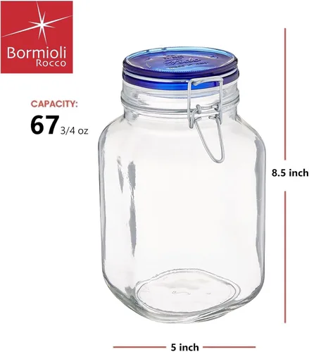 Miniatura 2 de Bormioli Rocco Colección Fido, paquete de 2, 67.75 onzas, tarros de vidrio para almacenamiento de alimentos, sello de goma hermético y tapa