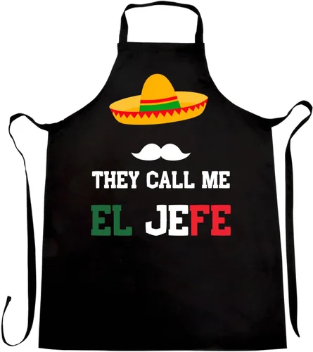 They Call Me El Jefe - Delantal de cocina estilo mexicano, negro, talla única para todos los hombres y mujeres