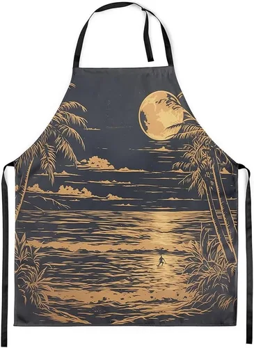 Miniatura 11 de Castle Fairy Mountain Moon Chef Apron,Starry Night Sky Apron 31"x26",Natural Landscape Painting Kitchen Aprons for Women Blue Beige Yellow