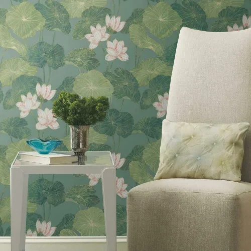 Miniatura 6 de RoomMates Papel tapiz para despegar y pegar con lirio beige y verde, vinilo, 20.5 pulgadas x 16.5 pies