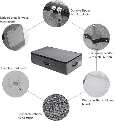 Miniatura 4 de AMJ Cesta de almacenamiento plegable debajo de la cama [2 unidades] con tela duradera para ropa, zapatos, juguetes, mantas, cubos organizadores