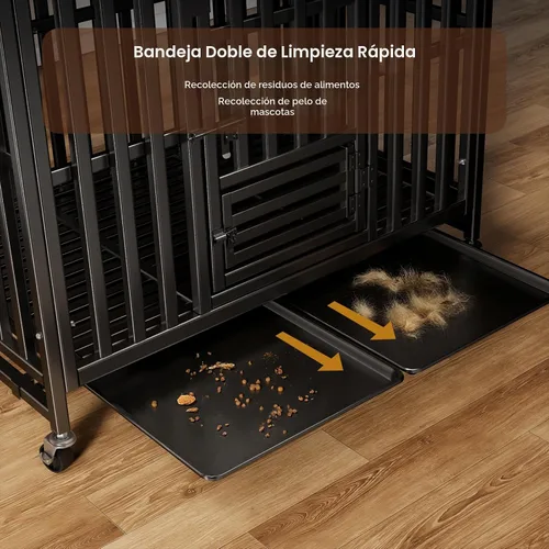 Miniatura 7 de Jaula para Perros de Servicio Pesado, Jaula Indestructible a Prueba de Escape para Perros con Alta Ansiedad, Perrera de 3 Puertas con 4 Ruedas