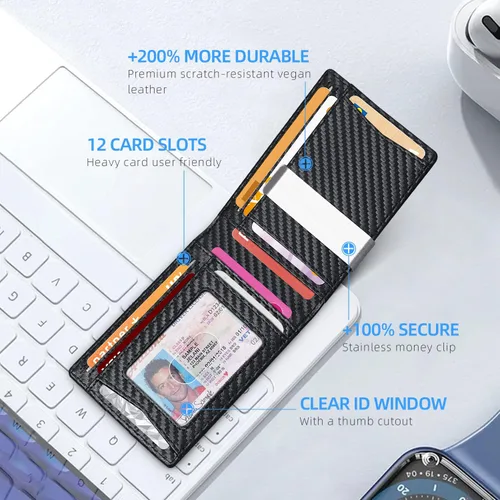 Miniatura 99 de Zitahli - Billeteras delgadas RFID para hombres, billetera de cuero flexible con clip de dinero, cartera minimalista con bolsillo frontal