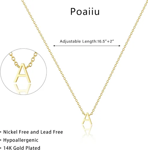 Miniatura 5 de Collar con inicial para mujer, chapado en oro de 14 quilates, delicado collar con dije de inicial, gargantilla simple y a la moda, collar