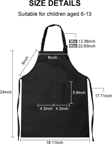 Miniatura 6 de 15 delantales para niños con bolsillos, delantales ajustables para pintura de chef, a granel para niñas y niños de 6 a 13 años, cocinar, hornear