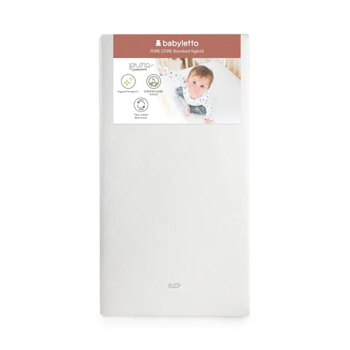 Babyletto Colchón Pure Core para cuna, funda impermeable acolchada híbrida, 2 etapas, certificado Greenguard Gold