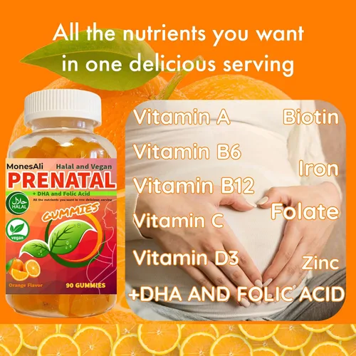 Miniatura 3 de Gomitas prenatales para mujeres – Multivitamínico prenatal y posnatal vegano halal con folato, DHA, hierro y biotina – Apoya un embarazo saludable