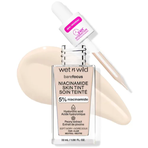 Miniatura 12 de wet n wild Bare Focus Tinte para la Piel, Enriquecido con 5% Niacinamida, Cobertura Ligera Transparente Modulable, Acabado Radiante Natural, Claro