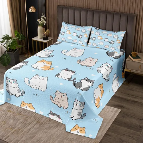 Miniatura 5 de Erosebridal Juego de colcha de gato rosa, tamaño individual para niñas, gris y negro, juego de ropa de cama para niños y niños, lindo juego