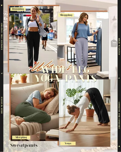 Miniatura 52 de Neer - Conjunto de 3 pantalones de yoga de pierna ancha para mujer - Pantalones deportivos cómodos, holgados, de cintura alta y casuales