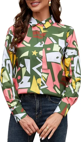 Miniatura 12 de Camisa clásica de botones para mujer, manga larga con cuello, blusa de gasa para trabajo y oficina