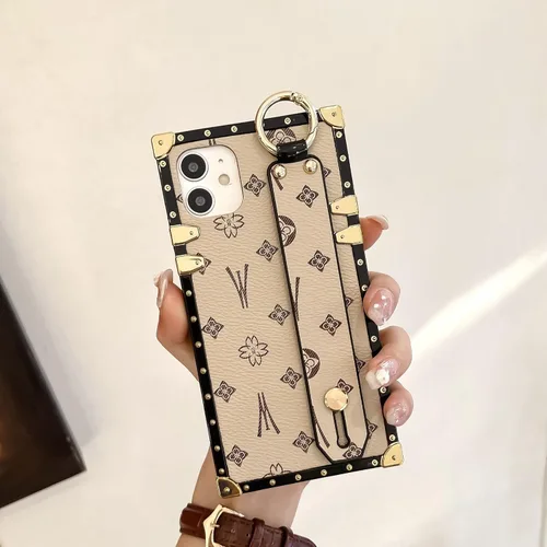 Miniatura 2 de Funda rectangular de cuero compatible con 11 con correa para pulsera, funda de diseño de lujo para mujeres y niñas, funda protectora con soporte