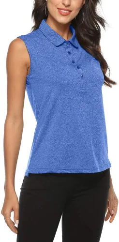 Miniatura 3 de AIRIKE Polo de golf para mujer, sin mangas, para verano, deportes, atlética, ropa de trabajo, de secado rápido, para mujer