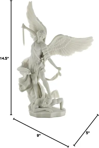 Miniatura 2 de Top Collection Estatua de Arcángel San Miguel – Escultura de ángel católico griego de San Miguel en acabado de mármol blanco de primera calidad