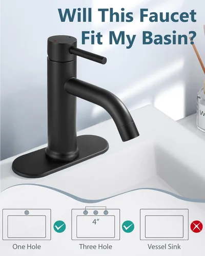 Miniatura 8 de Aolemi Grifo de baño de un solo agujero, grifo de lavabo de baño de una sola manija con líneas de suministro, con montaje de drenaje desplegable
