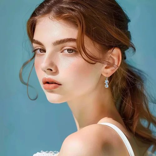 Miniatura 144 de Aretes colgantes de plata de ley con diseño de árbol de la vida, flor, abeja, animales, gato, colibrí, piedra lunar, turquesa, aretes con cierre