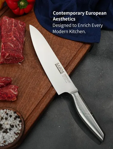 Miniatura 5 de Cuchillo de cocina japonés de 8 pulgadas, cuchillo de chef profesional Gyuto hecho de acero alemán 1.4116, mango antideslizante de acero, hoja