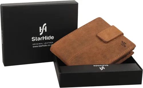 Miniatura 7 de Cartera de cuero real con bloqueo RFID para hombre con cremallera monedero 1044-marrón, Marrón, Vintage