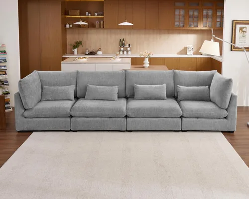 Miniatura 65 de Sofá Modular de Gran Tamaño, Sofá Seccional de Chenilla Nube Extra Profundo con Chaise Otomana, Sofá Esponjoso de Chenilla de 4 Plazas para Sala
