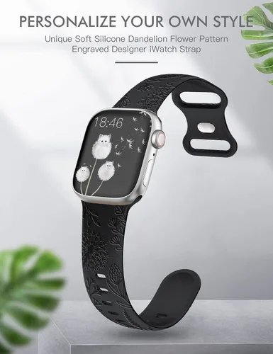 Miniatura 2 de Minyee - Correa floral grabada compatible con Apple Watch de 41mm 40mm 38mm 42mm 44mm 45mm 46mm 49mm para mujeres, correa deportiva de silicona